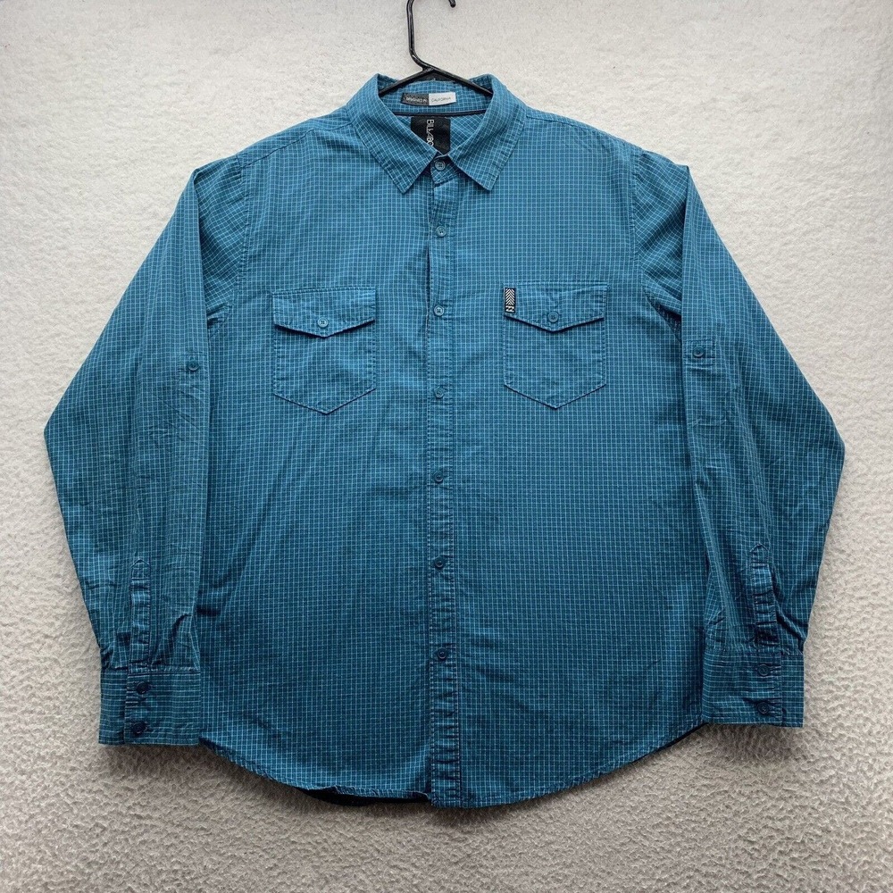 Billabong Casual Button Up‎ Shirt Mens Large L Blue Check Surfer Pockets Preppy